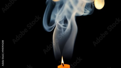 Elegant single yellow candle flame illuminating darkness, symbolizing hope, warmth, and tranquility in a serene atmosphere