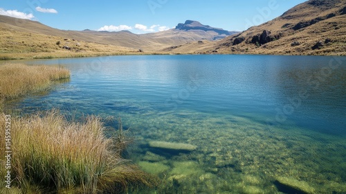 A scenic view of a mountain lake with glass-clear, healthy water