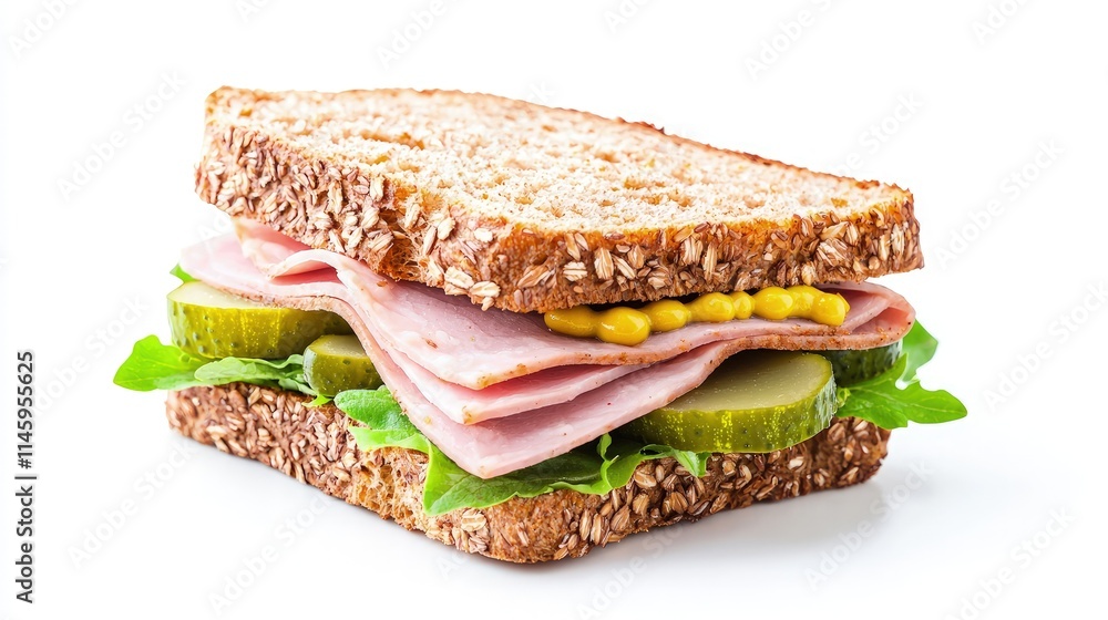 Ham and pickle sandwich on whole wheat bread. Ham and pickle sandwich on whole wheat bread.