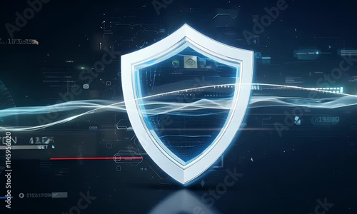 Digital technology shield animation representing secure systems and cybersecurity concepts with a futuristic network background.