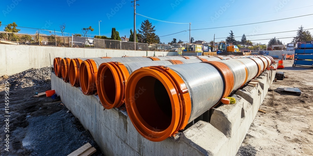 Construction and installation of pre insulated hot water tubes in a concrete collector highlight the importance of efficiency in heat supply. This project showcases ongoing construction for energy Construction and installation of pre insulated hot water tubes in a concrete collector highlight the importance of efficiency in heat supply. This project showcases ongoing construction for energy