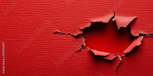 Period inscription on a vibrant red felt texture, featuring a hole torn through the ripped white paper background. This highlights significant topics regarding women s reproductive health issues and photo