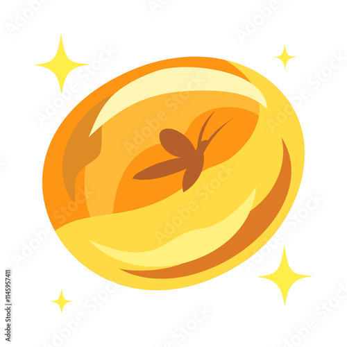 虫入り琥珀。フラットなベクターイラスト。
Amber with insect. Flat vector illustration.