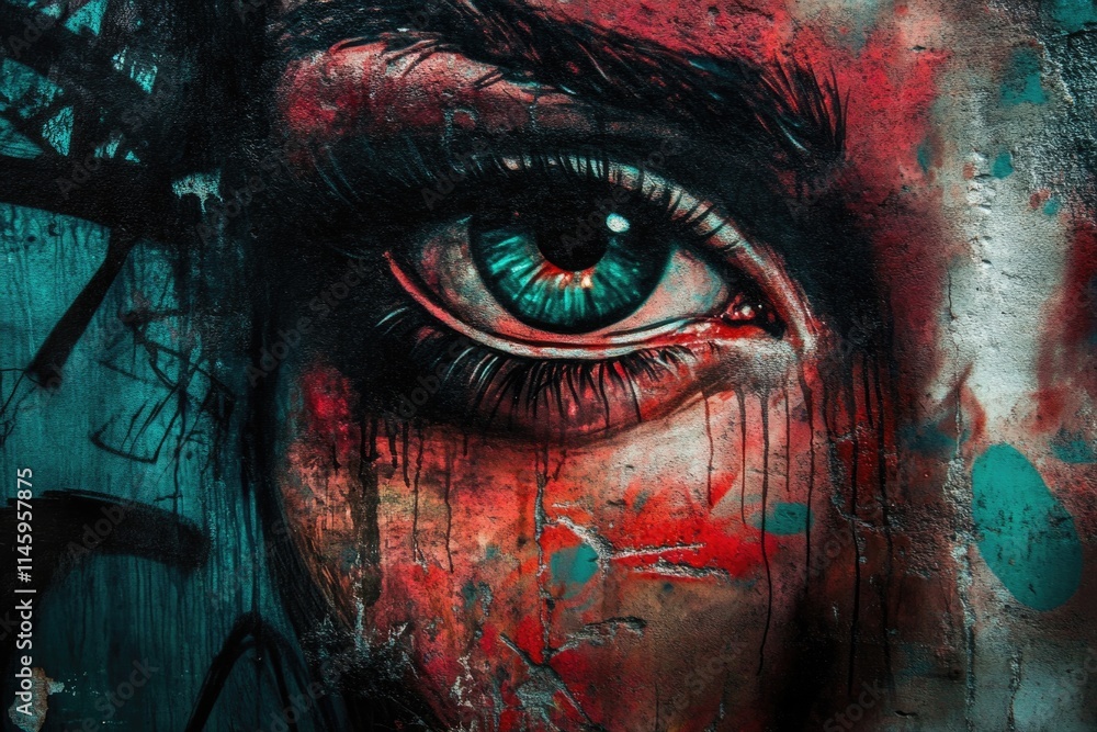 Fototapeta premium A detailed view of a person's eye as depicted in a painting, potentially useful for art-related or creative projects