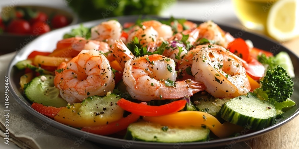 Delicious shrimp and salmon combine with fresh vegetables in this vibrant seafood salad, offering a perfect blend of flavors. Enjoy the tastes of shrimp and salmon in this healthy seafood salad. Delicious shrimp and salmon combine with fresh vegetables in this vibrant seafood salad, offering a perfect blend of flavors. Enjoy the tastes of shrimp and salmon in this healthy seafood salad.