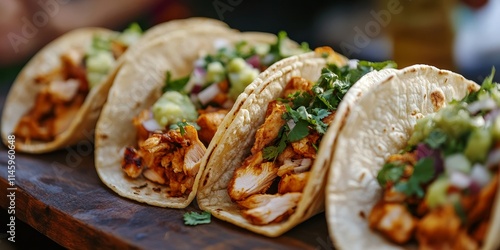 Delicious chicken tacos showcased at a vibrant food festival, highlighting the mouthwatering flavors of chicken tacos that tantalize the taste buds and celebrate culinary creativity. photo