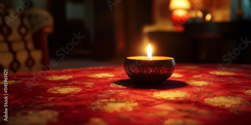 Fortune teller with a candle on a red table creating an atmosphere of mystery and intrigue the fortune teller s presence enhances the experience of seeking insight at the red table. photo