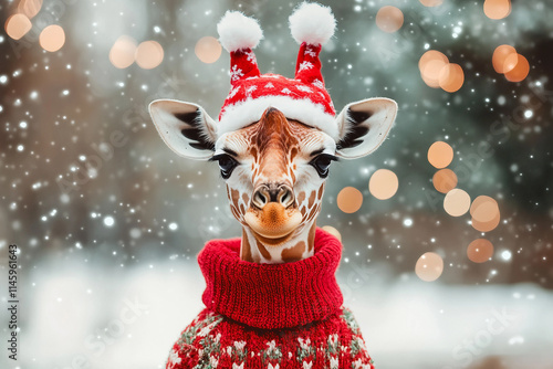 Fototapeta Naklejka Na Ścianę i Meble -  Generative AI portrait of a beautiful animal celebrate new year holidays