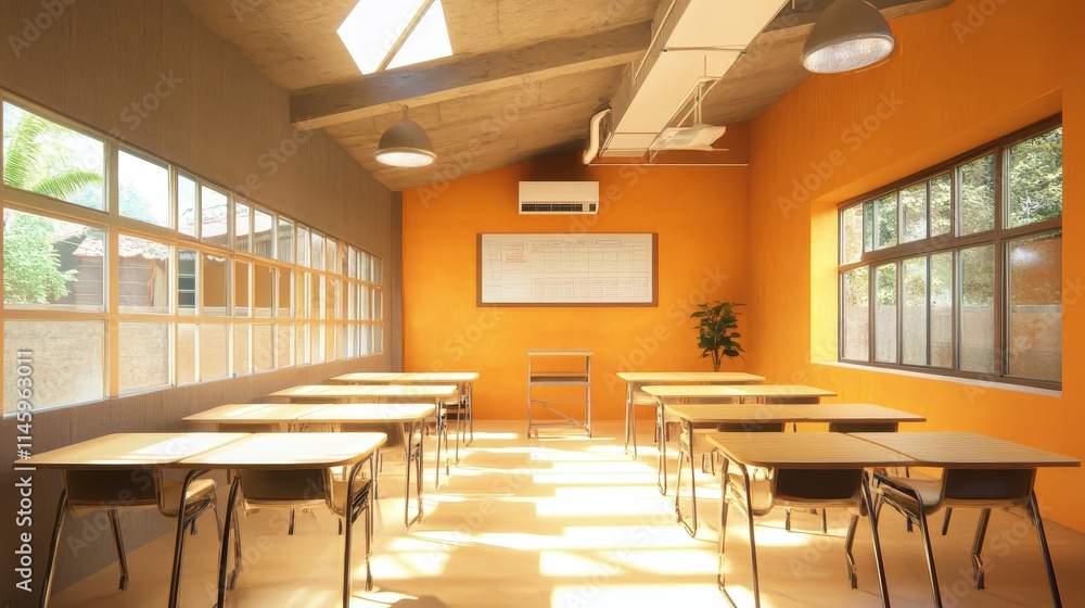 A vibrant classroom equipped with air conditioning, helping students focus and learn comfortably even on hot days A vibrant classroom equipped with air conditioning, helping students focus and learn comfortably even on hot days