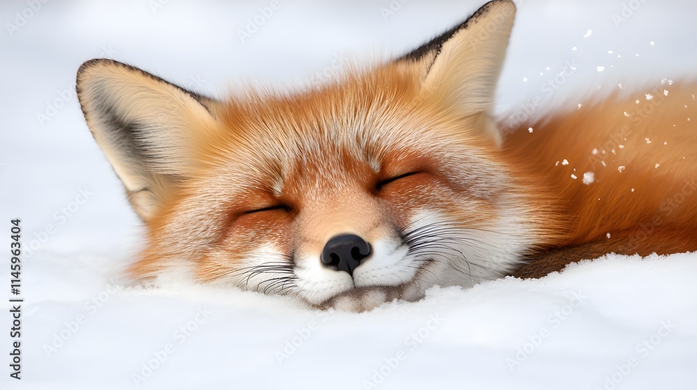 Obraz premium A red fox sleeping in the snow, Generative AI 