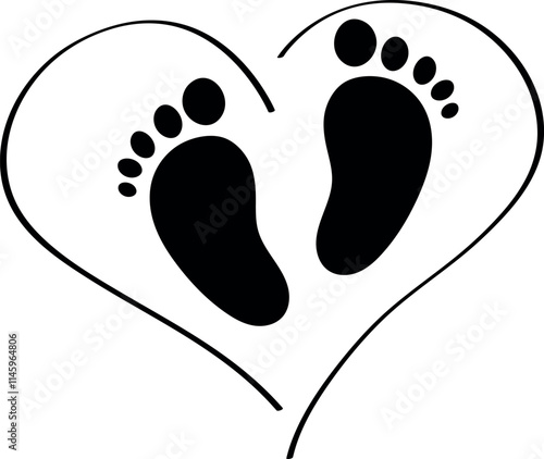 Minimalist Baby Footprints With Heart Outline Vector Graphic