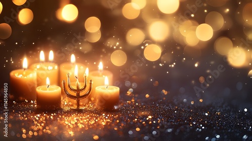 Golden Candles Glitter Festive Hanukkah Scene photo