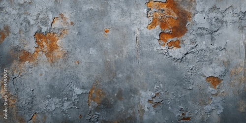 Abstract texture background featuring stains of gray paint, rust, and scratches, creating a unique visual appeal with a blend of gray paint and rust elements in the overall design. photo