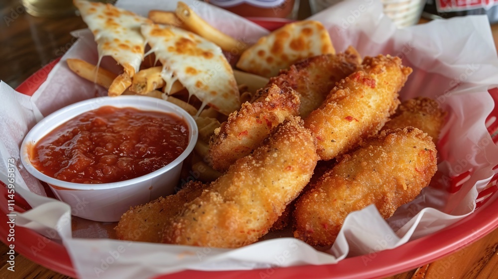 Delicious Mozzarella Sticks with their golden-brown crispy outer layer and gooey melted cheese inside, arranged neatly on a plate. The sticks are of a perfect length and thickness, looking extremely t Delicious Mozzarella Sticks with their golden-brown crispy outer layer and gooey melted cheese inside, arranged neatly on a plate. The sticks are of a perfect length and thickness, looking extremely t