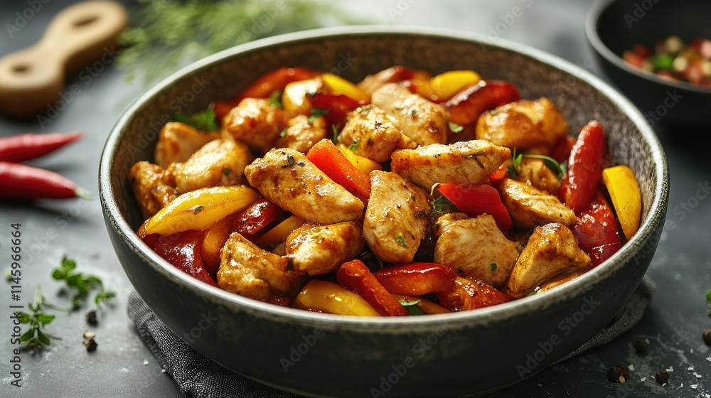 Chicken and Peppers in Bowl Chicken and Peppers in Bowl