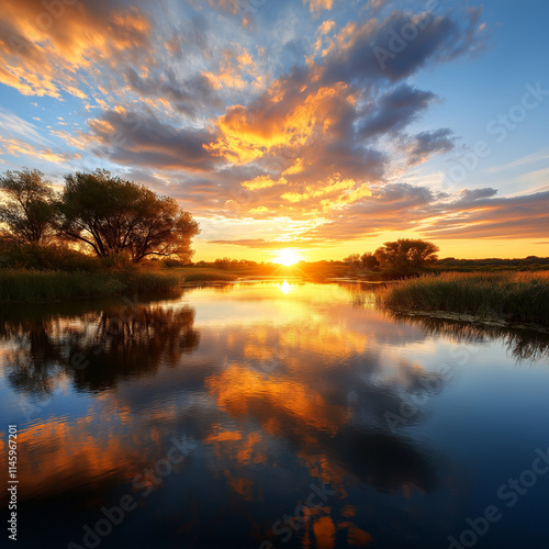 Wallpaper Mural Stunning sunset over tranquil river with vibrant reflections Torontodigital.ca