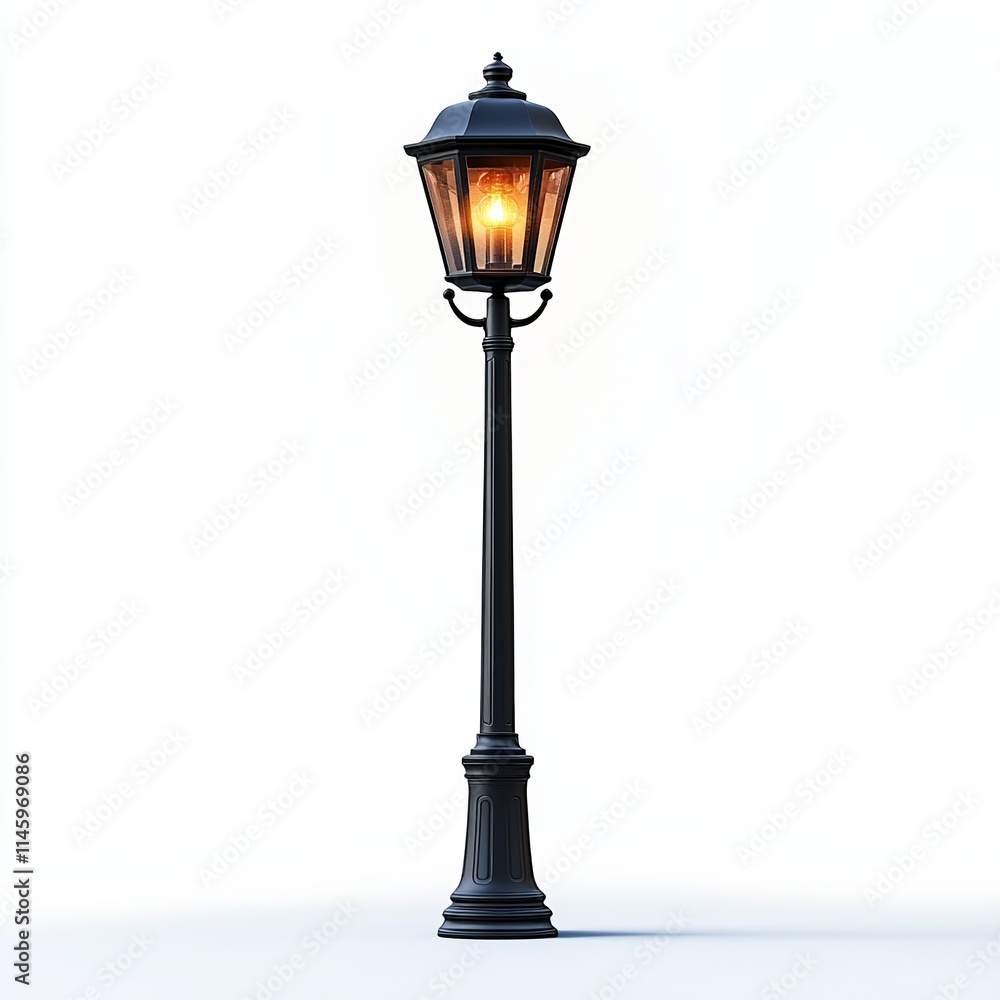 Fototapeta premium Black street lamp post on white background.