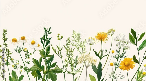 An educational illustration showing various herbs like fennel, chamomile, and peppermint and their digestive benefits photo