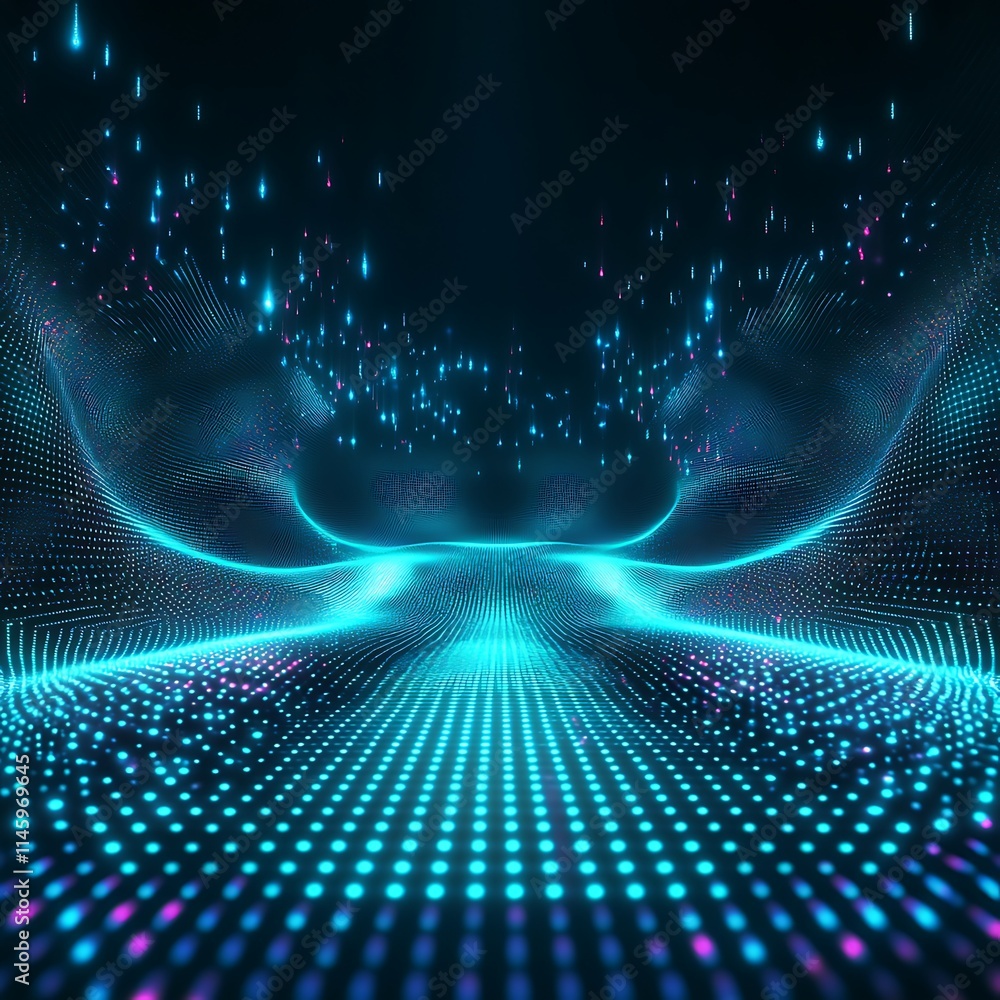 Futuristic Neon Landscape with Vibrant Light Patterns and Digital Elements in Cyber Aesthetic Background Futuristic Neon Landscape with Vibrant Light Patterns and Digital Elements in Cyber Aesthetic Background