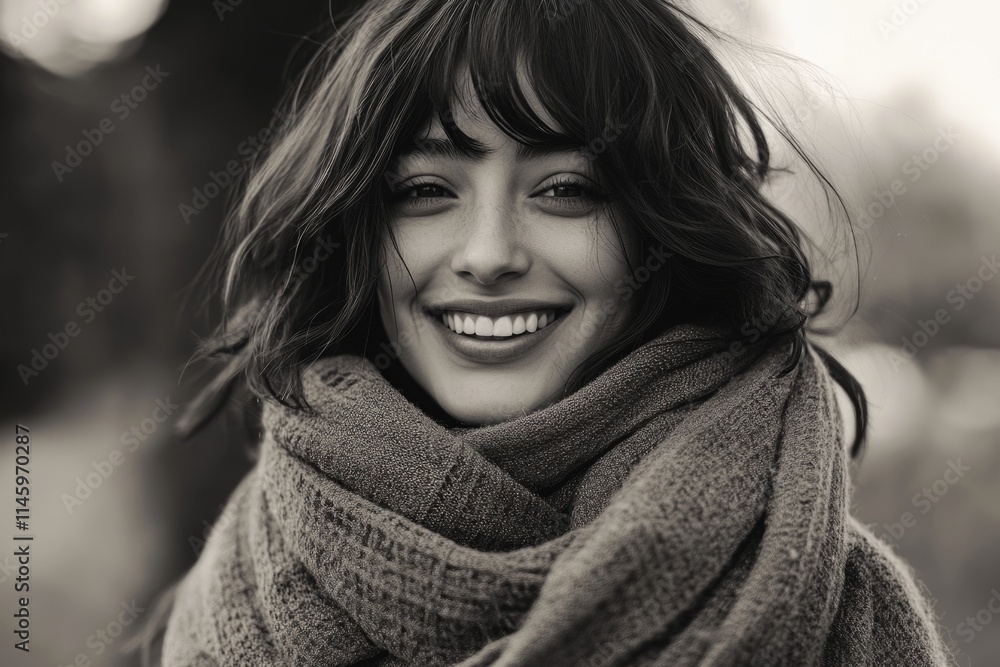 Smiling Woman Black White Smiling Woman Black White