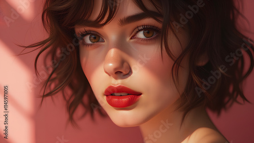 Wallpaper Mural brown eyes red lips girl background with glass lens Torontodigital.ca