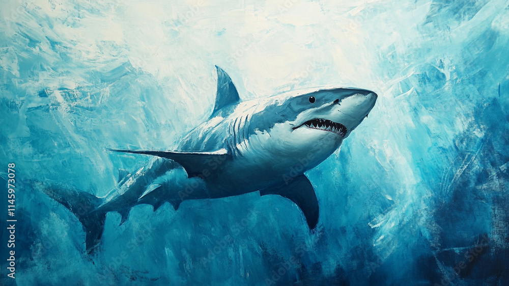 Obraz premium majestic shark swimming in vibrant blue waters, showcasing its power and grace