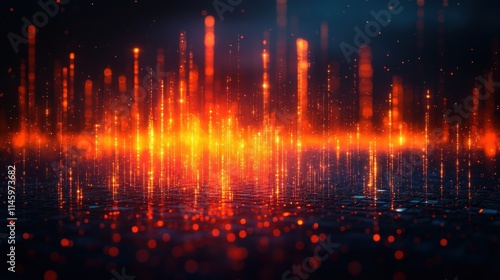 Abstract Digital Landscape: Fiery Orange and Dark Reflections