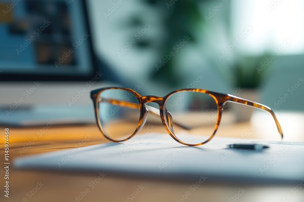 A pair of glasses resting on a surface A pair of glasses resting on a surface