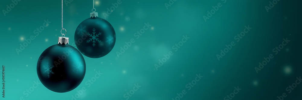 Beautiful Christmas Balls Banner with Text Space on Green Abstract Background, Christmas background copy space, green copy space background, abstract background Beautiful Christmas Balls Banner with Text Space on Green Abstract Background, Christmas background copy space, green copy space background, abstract background