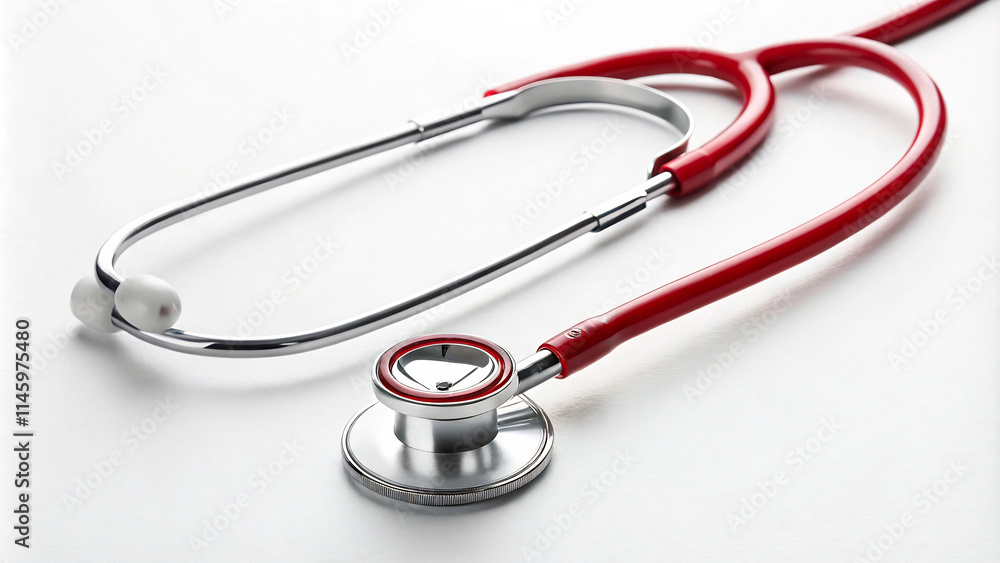 Stethoscope on white and red background with medical and healthcare tags Stethoscope on white and red background with medical and healthcare tags