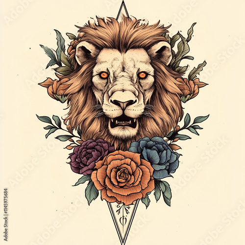 Geometric Lion tattoo flash illustration photo