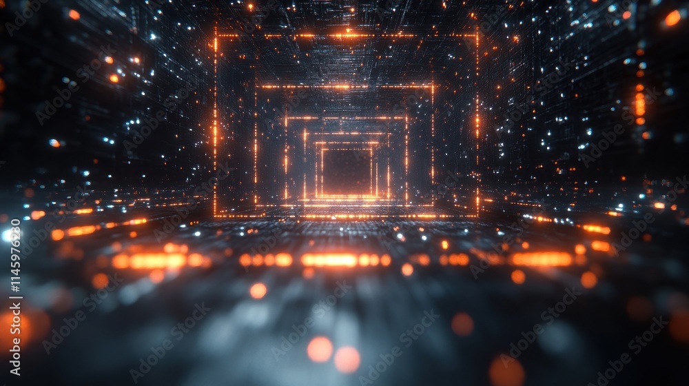 Fototapeta premium Digital Tunnel: A Journey into the Neon Matrix