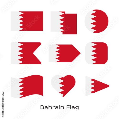 Bahrain flag icon set isolated on white background. Vector Illustration.