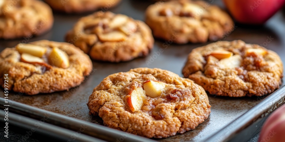 Close up of delicious apple cookies featuring a rich applesauce blend, showcasing the delightful texture and flavor that make these apple cookies a favorite treat for any occasion. Close up of delicious apple cookies featuring a rich applesauce blend, showcasing the delightful texture and flavor that make these apple cookies a favorite treat for any occasion.