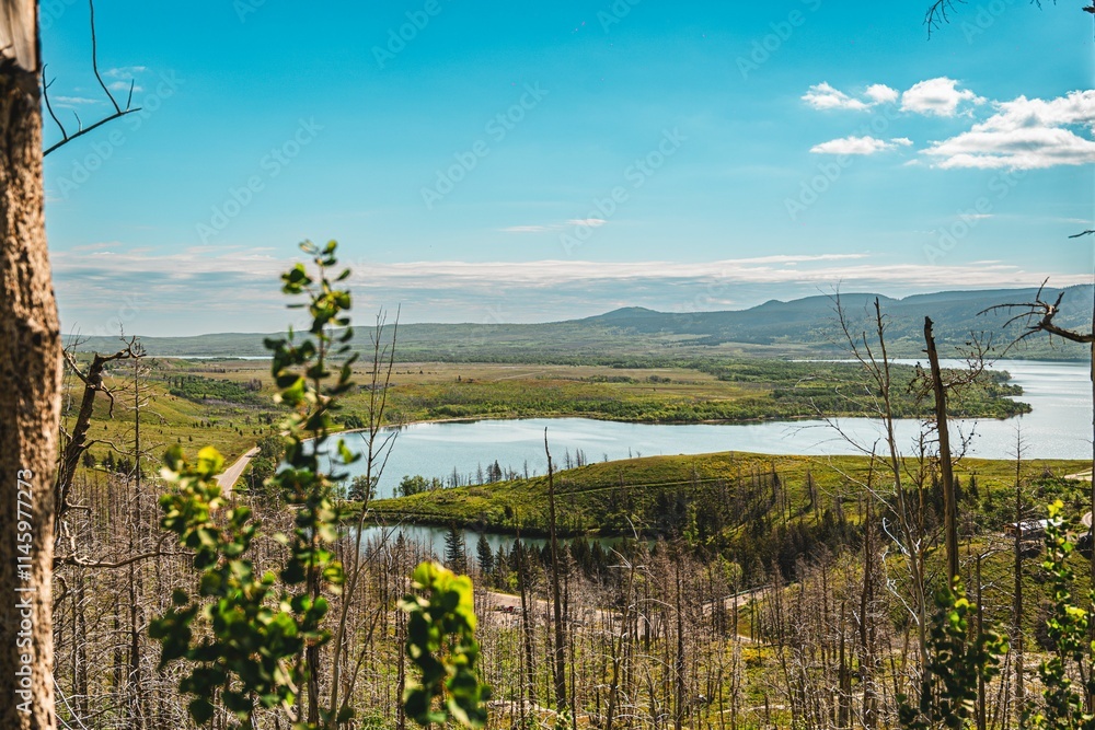 Scenic landscape with lake and mountains. Scenic landscape with lake and mountains.