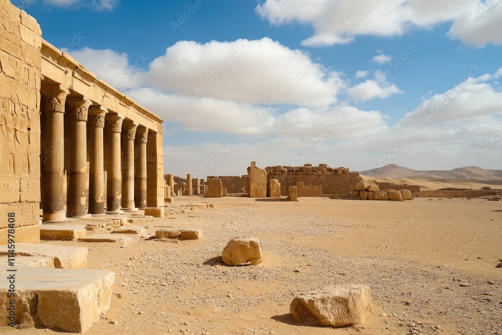 Obraz premium A large stone building in the middle of a desert, suitable for use as a backdrop or setting