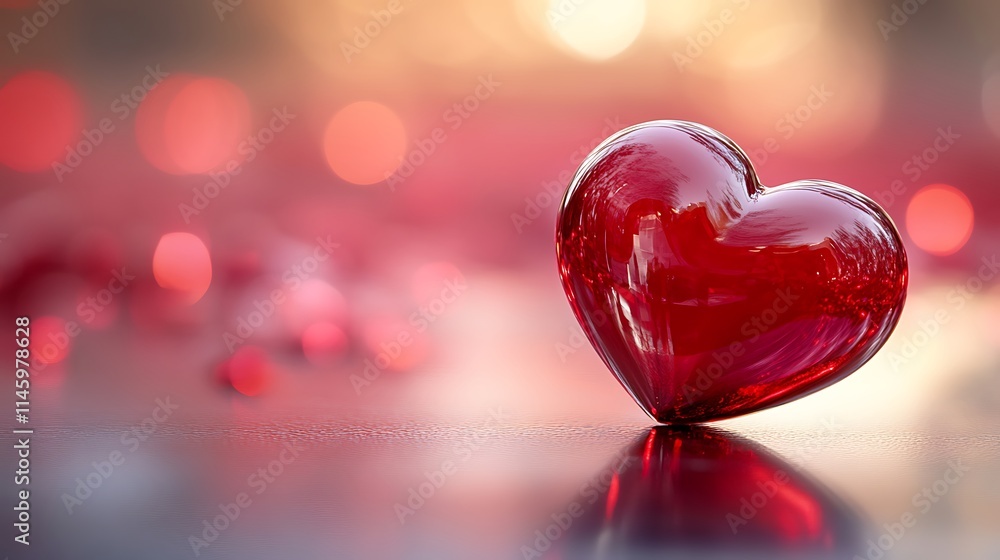 Close-up of a single red ceramic heart with a smooth reflective surface sitting on a modern table, softly blurred gradient background with gentle pink and red hues, soft warm lighting, hd quality, Close-up of a single red ceramic heart with a smooth reflective surface sitting on a modern table, softly blurred gradient background with gentle pink and red hues, soft warm lighting, hd quality,