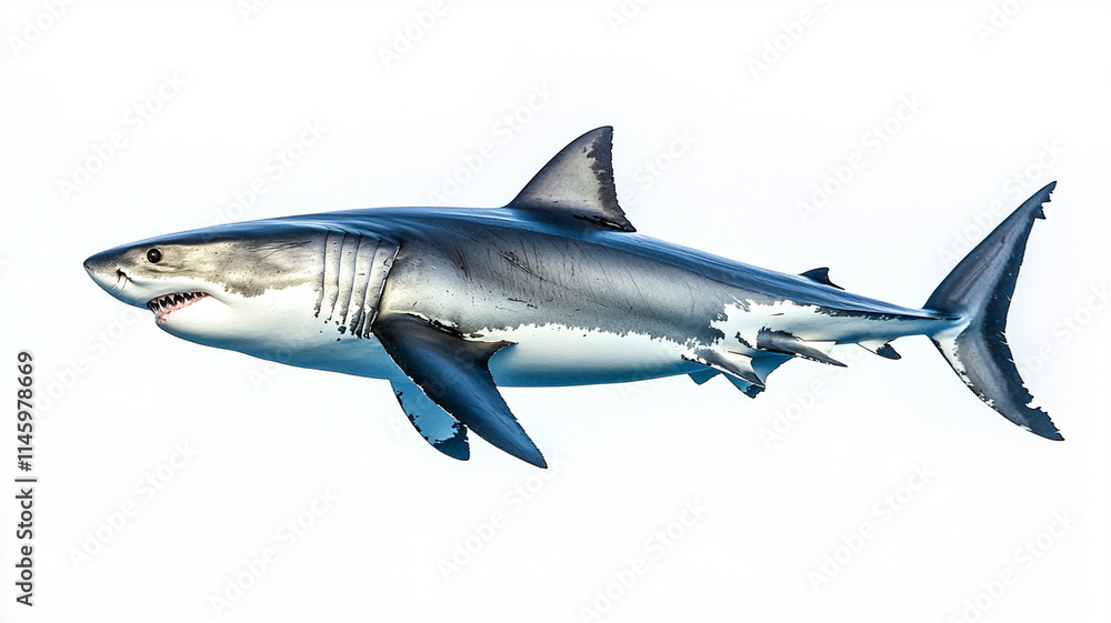 Fototapeta premium great white shark swimming gracefully in clear waters