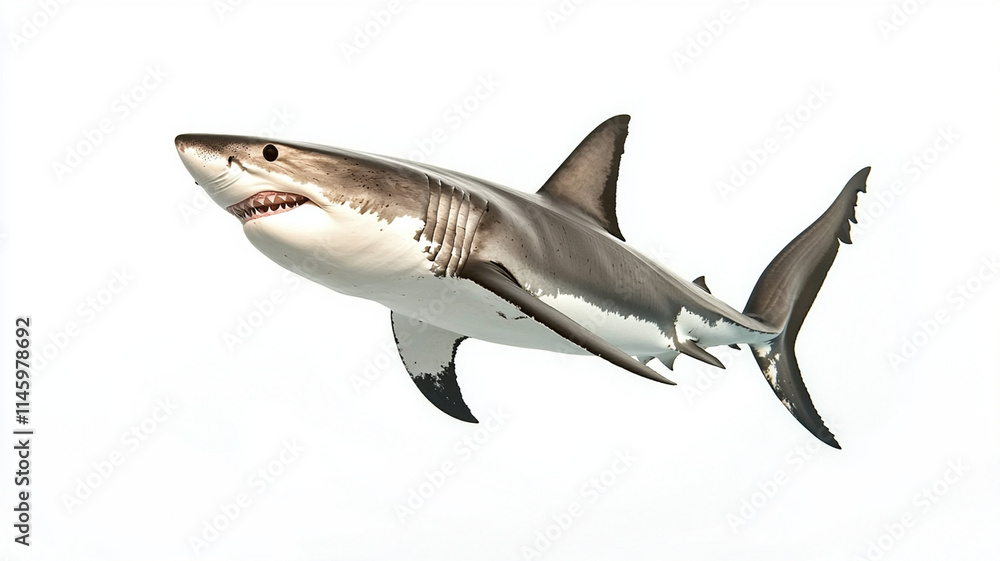 great white shark swimming gracefully in clear water great white shark swimming gracefully in clear water