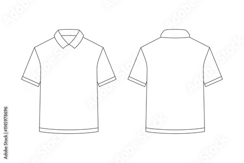 Simple outline drawing of a short-sleeve polo shirt template, showing both front and back views. This minimalist design can be used as a template for fashion design, customization, or branding purpose