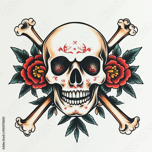 Geometric Skull tattoo flash illustration