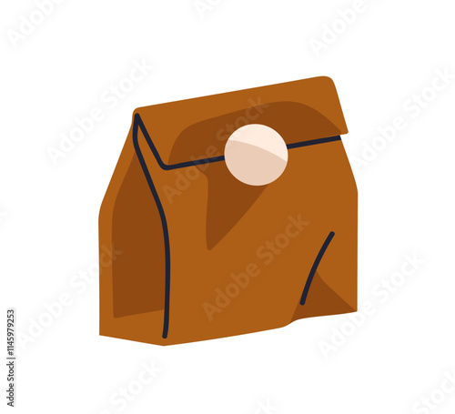 Paper bag with label, tag. Eco-friendly kraft pouch. Recyclable craft package...