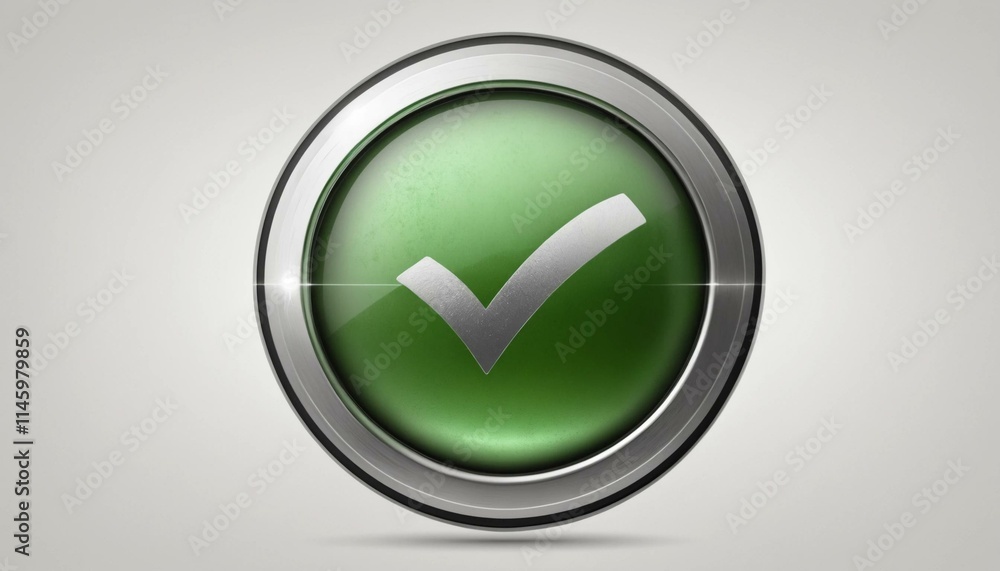 Green check mark button, metallic design, perfect for UI/UX. Green check mark button, metallic design, perfect for UI/UX.