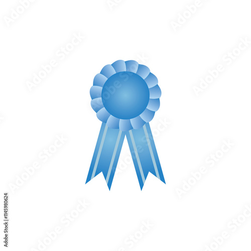 Blue award ribbon with a rosette top and two hanging ribbons. Typically represents achievement, recognition, or excellence in competitions, events, and academic or professional accomplishments.