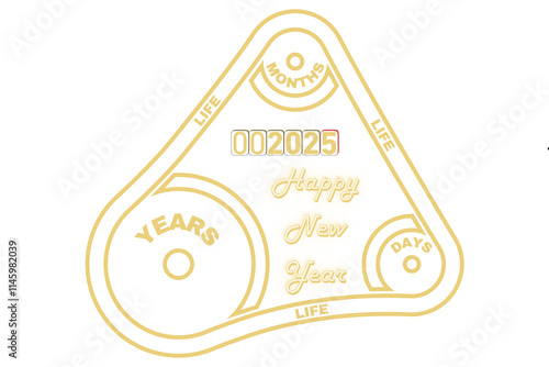 Obraz na płótnie Życzenia noworoczne Happy New Year alegoria świata motoryzacji silnika, kół pasowych, licznika jako upływu czasu w salonie