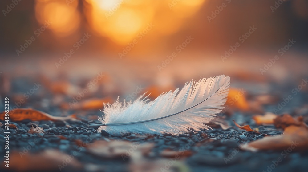 Feather resting on the ground amidst scattered light litter, creating a serene and natural ambiance with the feather complementing its surroundings beautifully. Feather resting on the ground amidst scattered light litter, creating a serene and natural ambiance with the feather complementing its surroundings beautifully.