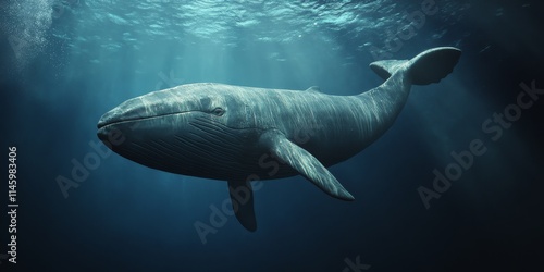 Sperm whale swimming in an underwater vertical position, showcasing the majestic Sperm whale s incredible ability to navigate deep waters while in this unique posture. photo