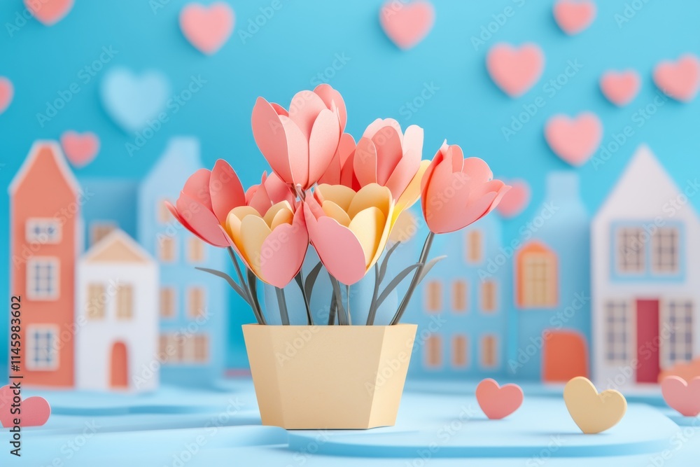 A charming vase brimming with delicate pink and yellow blossoms, radiating love and warmth, perfect for celebrating Valentine's Day. A charming vase brimming with delicate pink and yellow blossoms, radiating love and warmth, perfect for celebrating Valentine's Day.