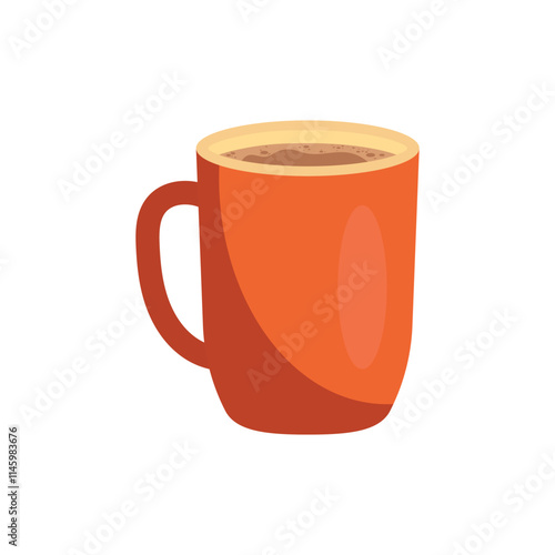 A simple orange coffee mug filled with a hot drink, ideal for representing casual coffee moments, relaxation, or coffee-related designs for websites and advertisements.