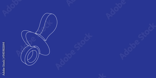 The outline of a large nipple symbol made of white lines on the left. 3D view of the object in perspective. Vector illustration on indigo background